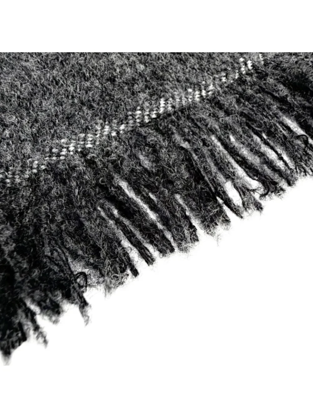 Chanel Wool Cashmere Blend CC Logo Scarf Shawl with Fringe Gray